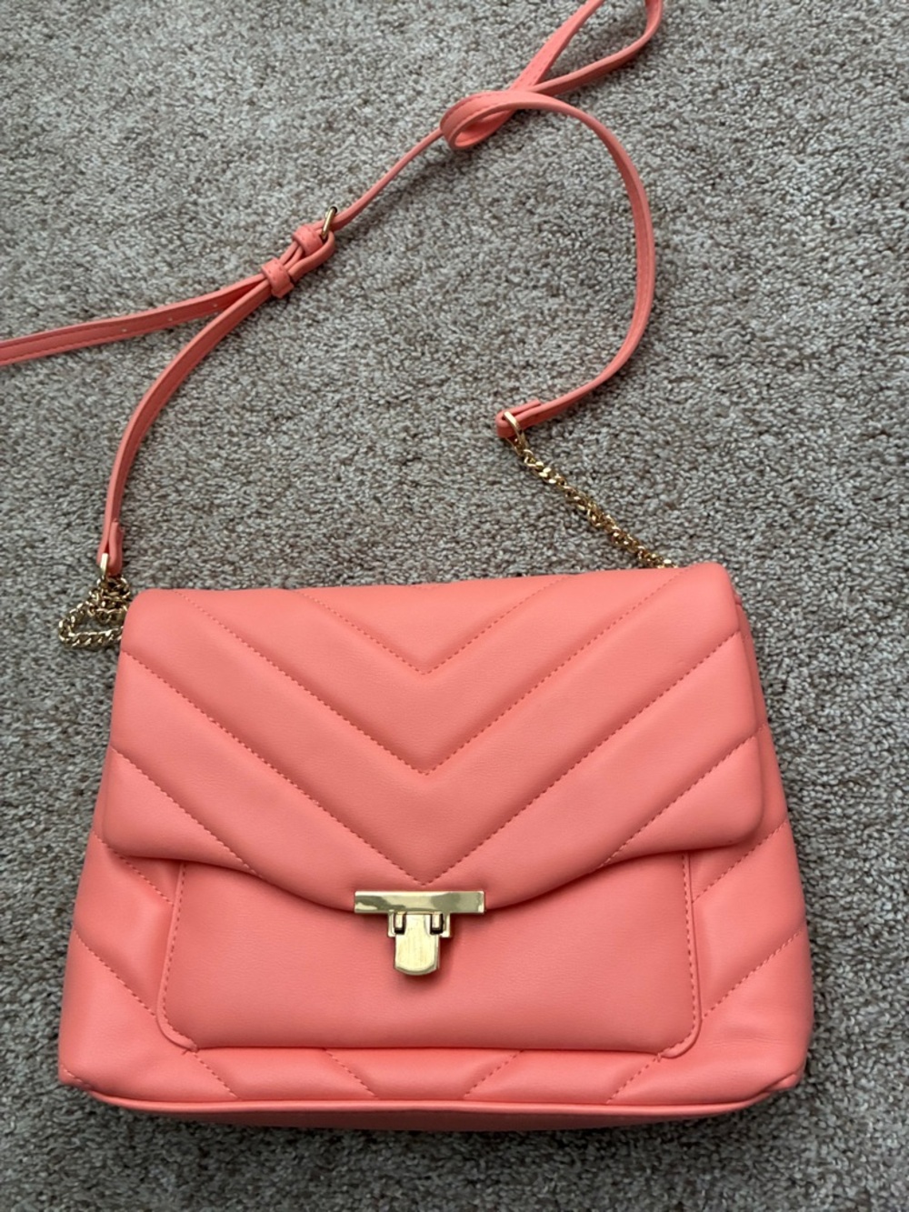 a new day Coral Quilted Crossbody with Gold Hardware